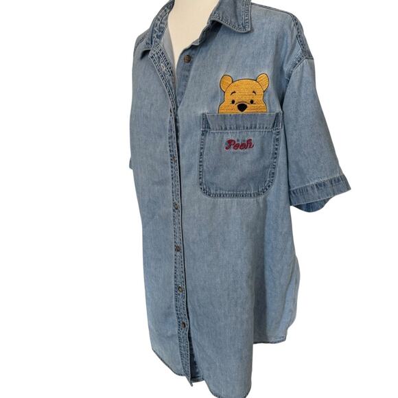 Vintage Disney Winnie the Pooh Embroidered Denim Shirt Button Down 14W/16W - Picture 4 of 8
